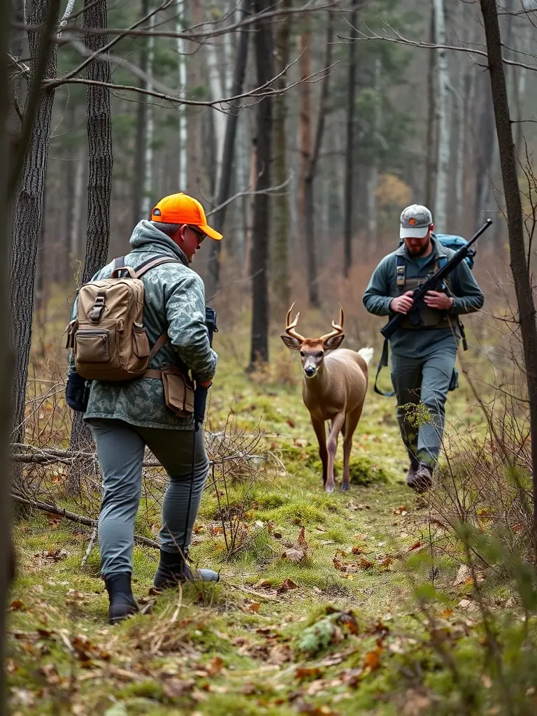An image depicting hunters practicing fair chase principles, respecting wildlife, and adhering to ethical hunting guidelines.