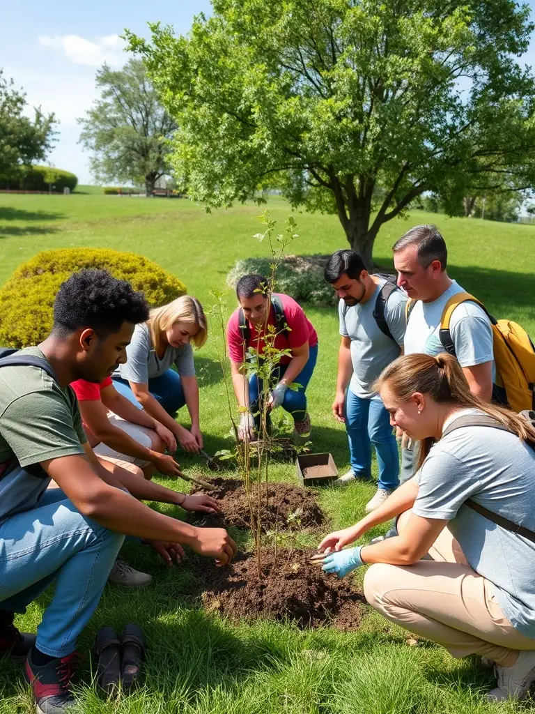 A photograph of community members participating in a conservation project, such as tree planting or habitat cleanup, highlighting the organization's community engagement.