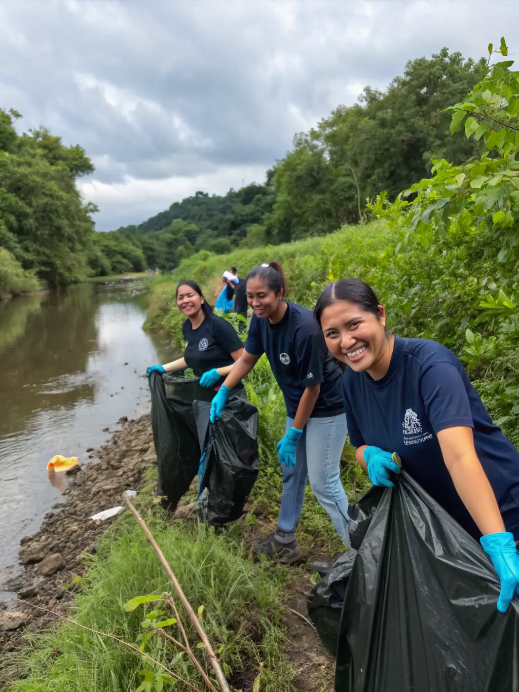 A photograph featuring community members participating in an environmental awareness campaign, cleaning up litter and promoting responsible waste disposal in the Domaine du Cluzeau.