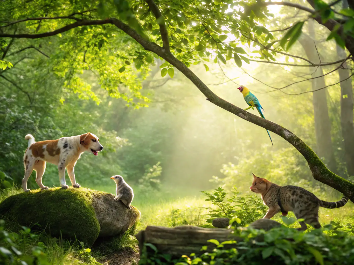 A balanced ecosystem with various species interacting harmoniously, illustrating the organization's focus on maintaining species balance through scientific monitoring and adaptive management strategies.